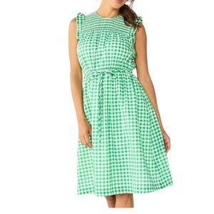 DRAPER JAMES Women’s Green Gingham Sleeveless Smocked Yoke A-Line Dress Size: XL